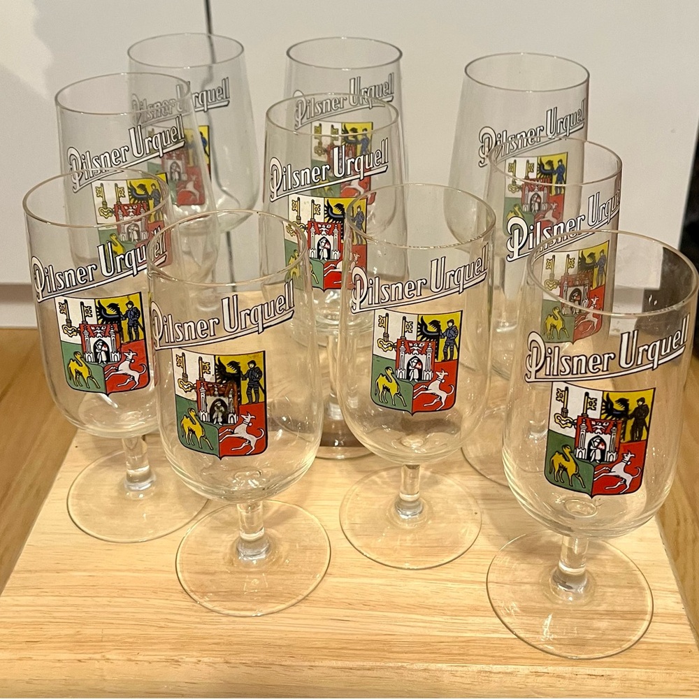 10 Vintage Pilsner Urquell Footed Beer Glasses